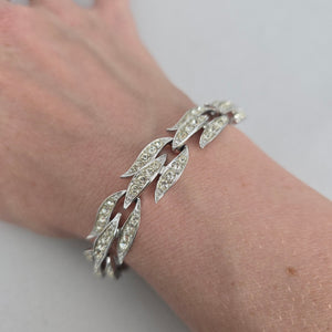 Vintage Silver-Tone Rhinestone Leaf Link Bracelet