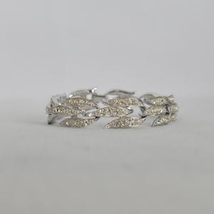 Vintage Silver-Tone Rhinestone Leaf Link Bracelet