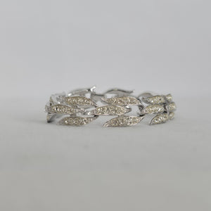 Vintage Silver-Tone Rhinestone Leaf Link Bracelet