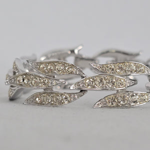 Vintage Silver-Tone Rhinestone Leaf Link Bracelet