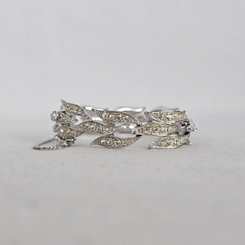 Vintage Silver-Tone Rhinestone Leaf Link Bracelet