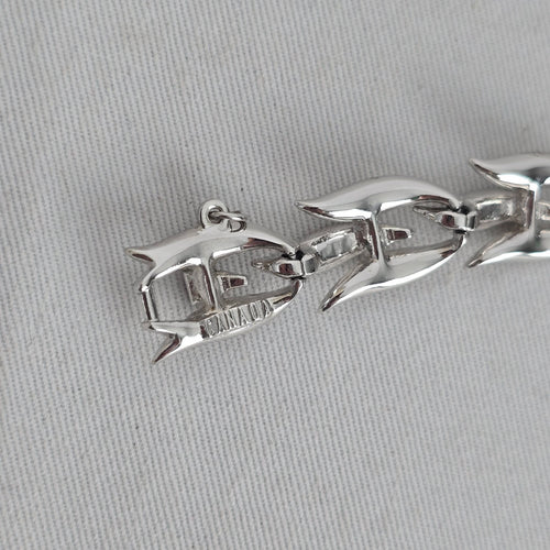 Vintage Silver-Tone Rhinestone Leaf Link Bracelet