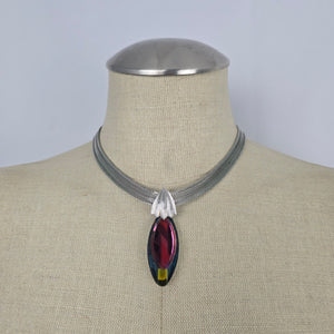 Vintage Multi-Strand Mesh Choker with Vitrail Crystal Marquise Pendant