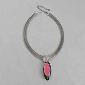 Vintage Multi-Strand Mesh Choker with Vitrail Crystal Marquise Pendant