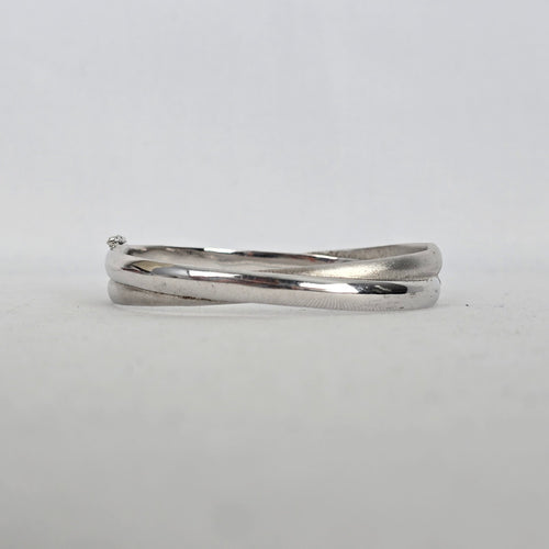 Sterling Silver Crossover Wave Hinged Bangle Bracelet