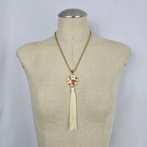 Vintage Cloisonné Plum Blossom Tassel Pendant Necklace