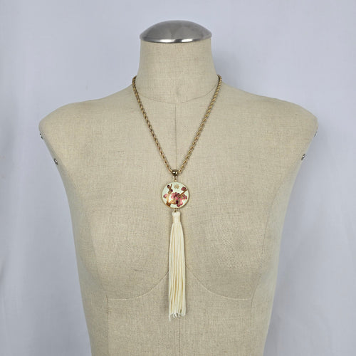 Vintage Cloisonné Plum Blossom Tassel Pendant Necklace