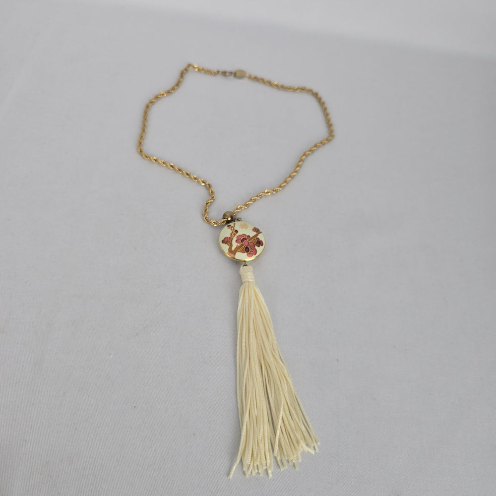 Vintage Cloisonné Plum Blossom Tassel Pendant Necklace