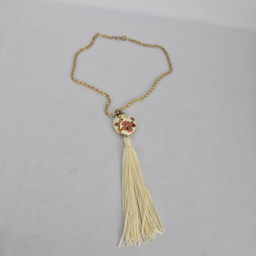 Vintage Cloisonné Plum Blossom Tassel Pendant Necklace