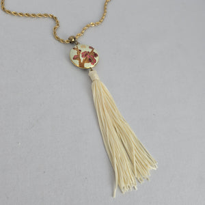 Vintage Cloisonné Plum Blossom Tassel Pendant Necklace