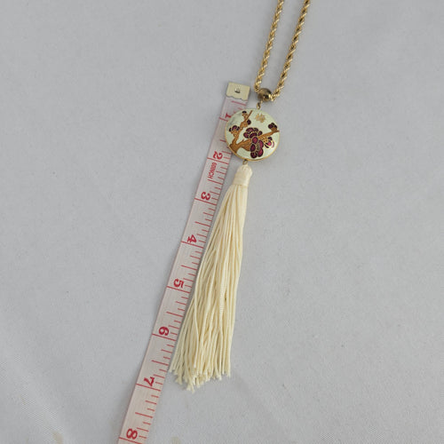 Vintage Cloisonné Plum Blossom Tassel Pendant Necklace