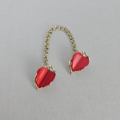 Vintage Red Heart Gold Tone Sweater Clip / Cardigan Guard
