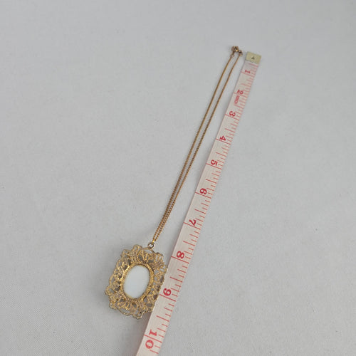 Vintage Floral Porcelain Pendant Necklace with Faux Pearls
