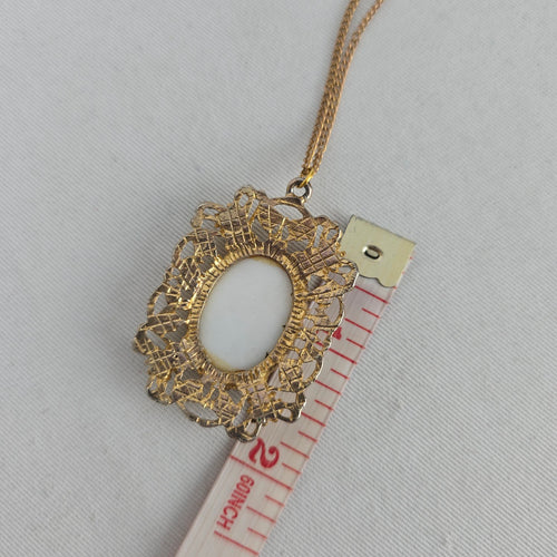 Vintage Floral Porcelain Pendant Necklace with Faux Pearls