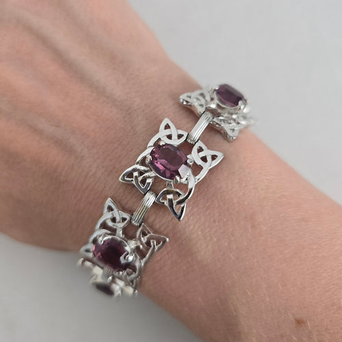 Vintage Celtic Trinity Knot Link Bracelet, Amethyst-Colored Stones