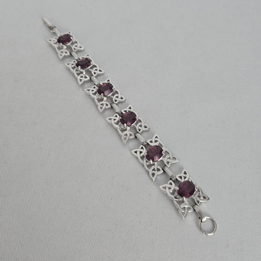 Vintage Celtic Trinity Knot Link Bracelet, Amethyst-Colored Stones