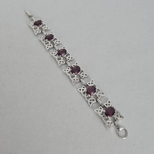 Vintage Celtic Trinity Knot Link Bracelet, Amethyst-Colored Stones