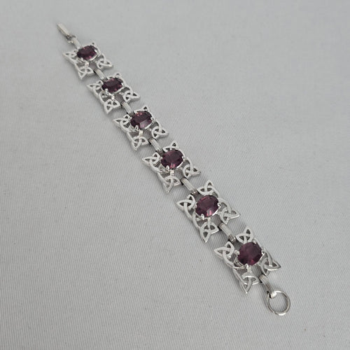 Vintage Celtic Trinity Knot Link Bracelet, Amethyst-Colored Stones