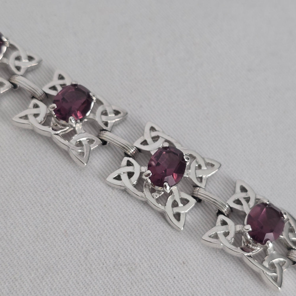 Vintage Celtic Trinity Knot Link Bracelet, Amethyst-Colored Stones