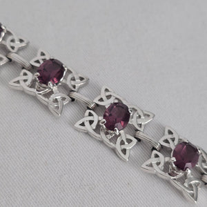 Vintage Celtic Trinity Knot Link Bracelet, Amethyst-Colored Stones