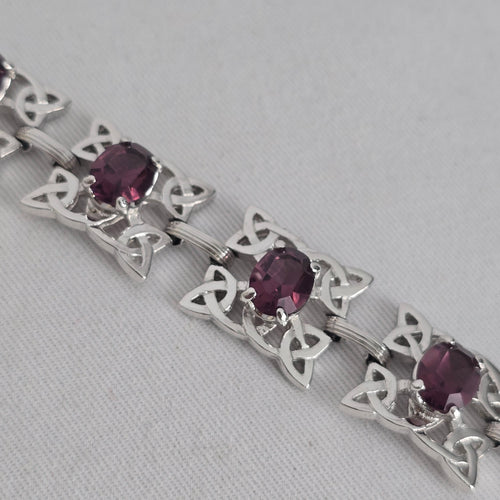 Vintage Celtic Trinity Knot Link Bracelet, Amethyst-Colored Stones