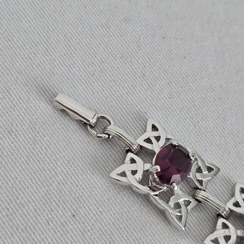 Vintage Celtic Trinity Knot Link Bracelet, Amethyst-Colored Stones