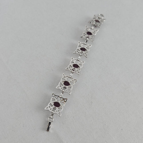 Vintage Celtic Trinity Knot Link Bracelet, Amethyst-Colored Stones