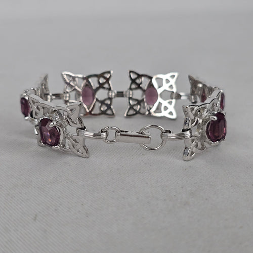 Vintage Celtic Trinity Knot Link Bracelet, Amethyst-Colored Stones