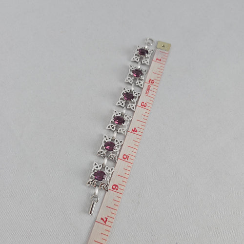 Vintage Celtic Trinity Knot Link Bracelet, Amethyst-Colored Stones