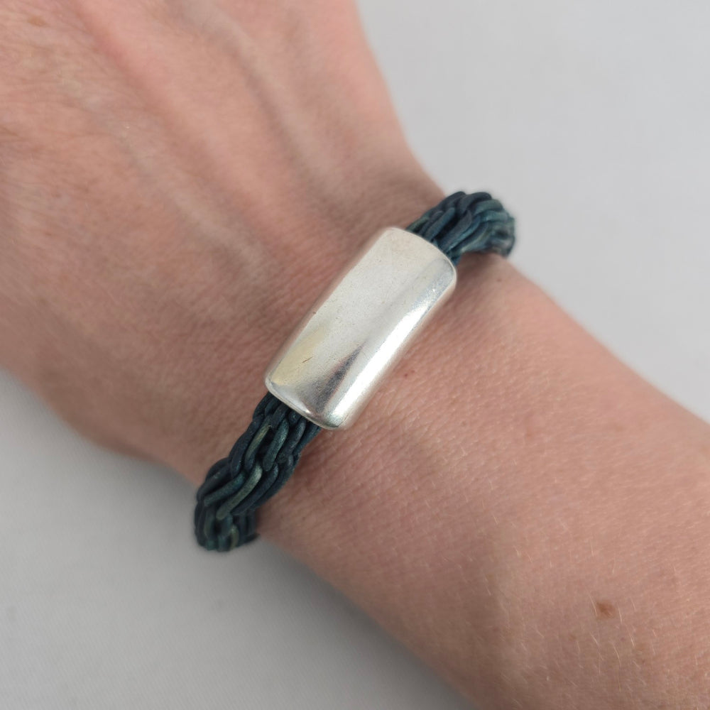 CANOE Braided Dark Green Cord Silver Tone Magnetic Clasp Bracelet