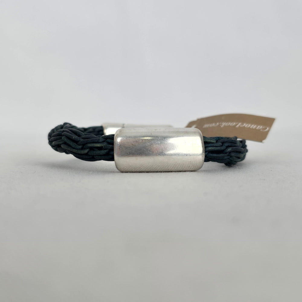 CANOE Braided Dark Green Cord Silver Tone Magnetic Clasp Bracelet