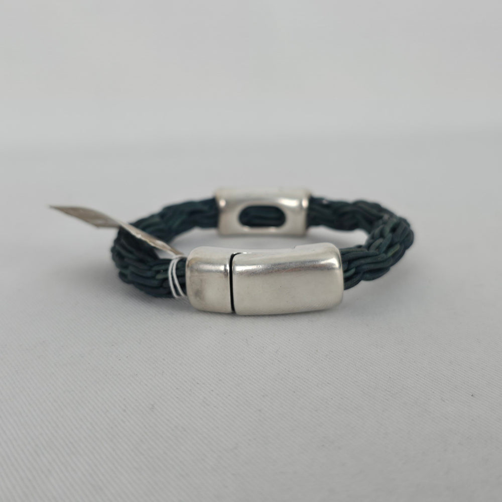 CANOE Braided Dark Green Cord Silver Tone Magnetic Clasp Bracelet