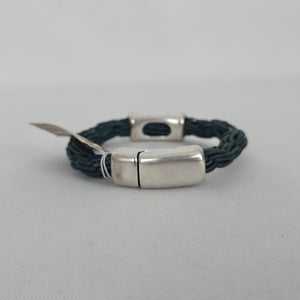 CANOE Braided Dark Green Cord Silver Tone Magnetic Clasp Bracelet