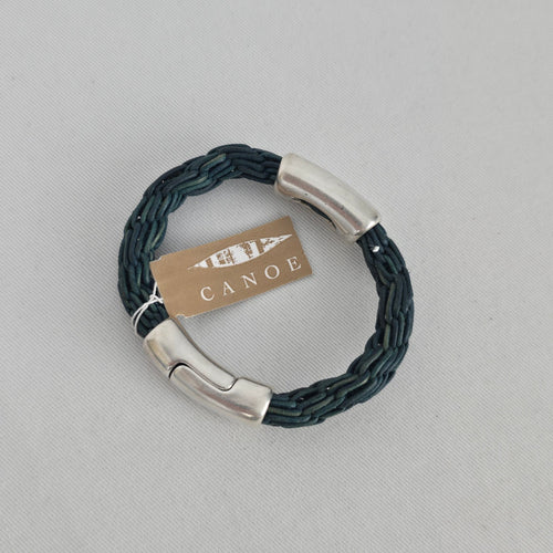CANOE Braided Dark Green Cord Silver Tone Magnetic Clasp Bracelet