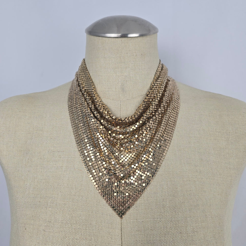 Vintage Gold Mesh Cascading Bib Necklace