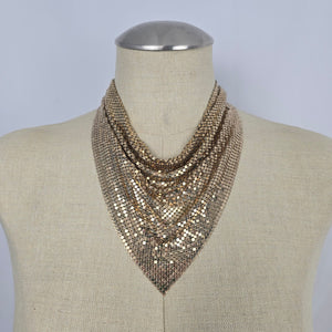 Vintage Gold Mesh Cascading Bib Necklace