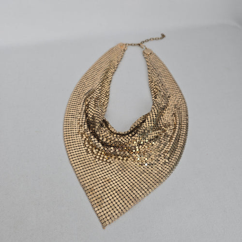 Gold Tone Metal Mesh Bib Necklace
