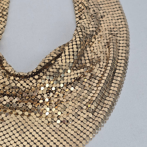 Gold Tone Metal Mesh Bib Necklace
