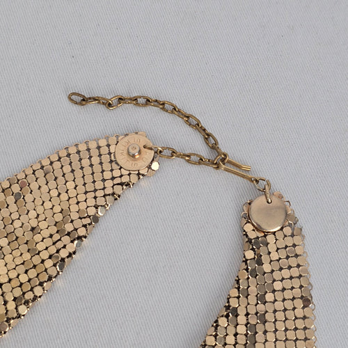 Gold Tone Metal Mesh Bib Necklace