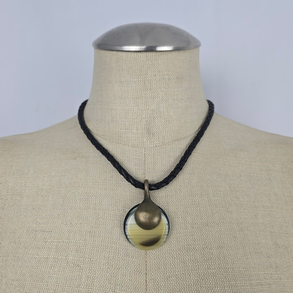 Vintage Italian Black Braided Cord Pendant Necklace