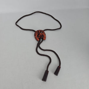 Vintage Korean Hahoe Mask Bolo Tie with Carved Wooden Mask