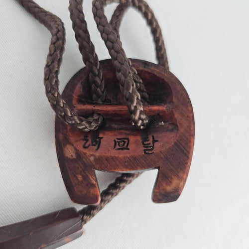 Vintage Korean Hahoe Mask Bolo Tie with Carved Wooden Mask