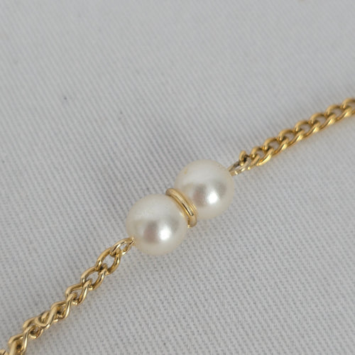 Vintage Gold Tone Faux Pearl Tassel Pendant Necklace