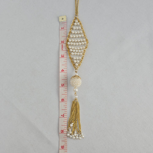 Vintage Gold Tone Faux Pearl Tassel Pendant Necklace