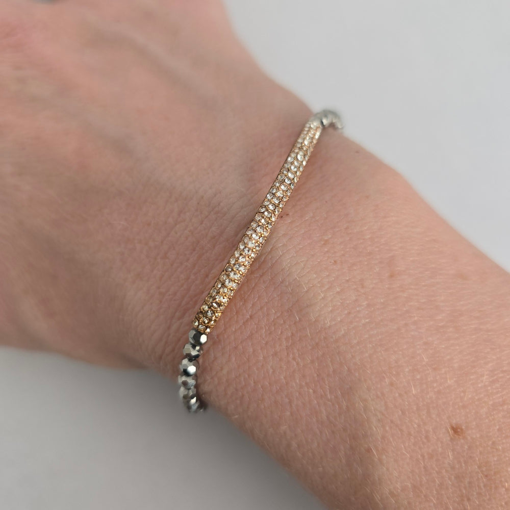 Stella & Dot Gold Tone Pavé Bar Beaded Adjustable Bracelet