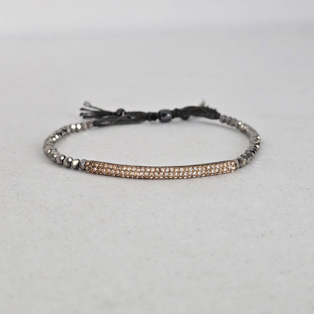 Stella & Dot Gold Tone Pavé Bar Beaded Adjustable Bracelet