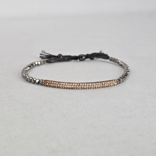 Stella & Dot Gold Tone Pavé Bar Beaded Adjustable Bracelet