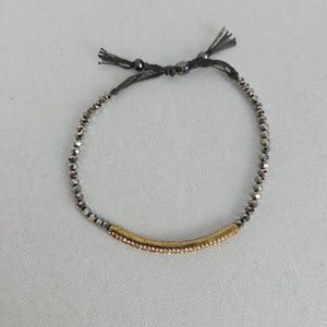 Stella & Dot Gold Tone Pavé Bar Beaded Adjustable Bracelet