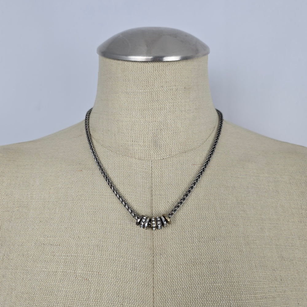 Fossil Silver Tone Mixed Metal Crystal Bead Charm Necklace