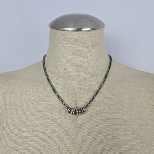 Fossil Silver Tone Mixed Metal Crystal Bead Charm Necklace